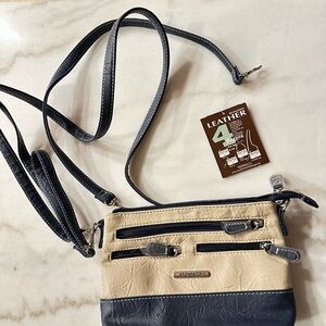 Stone & Co. Two-Tone Leather Crossbody Bag.  Navy & Cream